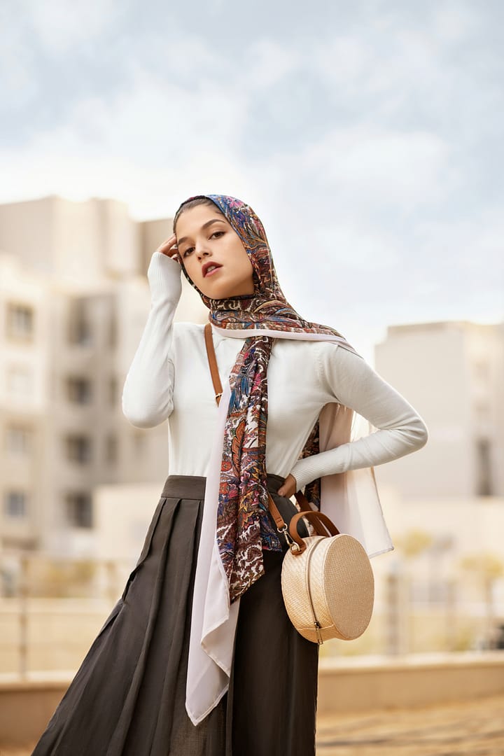 Lady Wearing Head Scarve